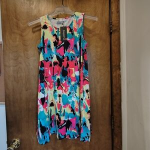 Simple sleeveless mini dress in turquoise, hot pink, black, yellow
